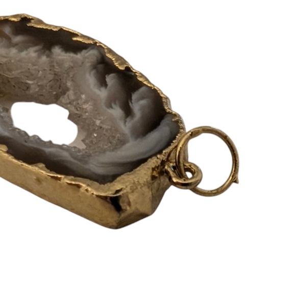 DRUZY Vintage Agate Natural Quartz Gold Dipped Necklace Pendent - Picture 6 of 10